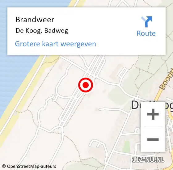 Locatie op kaart van de 112 melding: Brandweer De Koog, Badweg op 13 juli 2016 23:04