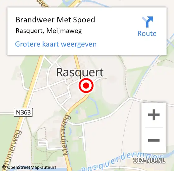 Locatie op kaart van de 112 melding: Brandweer Met Spoed Naar Rasquert, Meijmaweg op 13 juli 2016 23:56