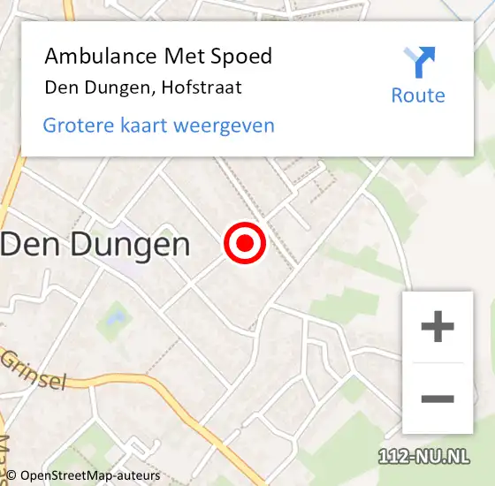 Locatie op kaart van de 112 melding: Ambulance Met Spoed Naar Den Dungen, Hofstraat op 14 juli 2016 00:49