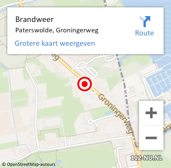 Locatie op kaart van de 112 melding: Brandweer Paterswolde, Groningerweg op 14 juli 2016 00:57