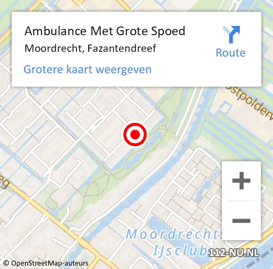 Locatie op kaart van de 112 melding: Ambulance Met Grote Spoed Naar Moordrecht, Fazantendreef op 14 juli 2016 01:10