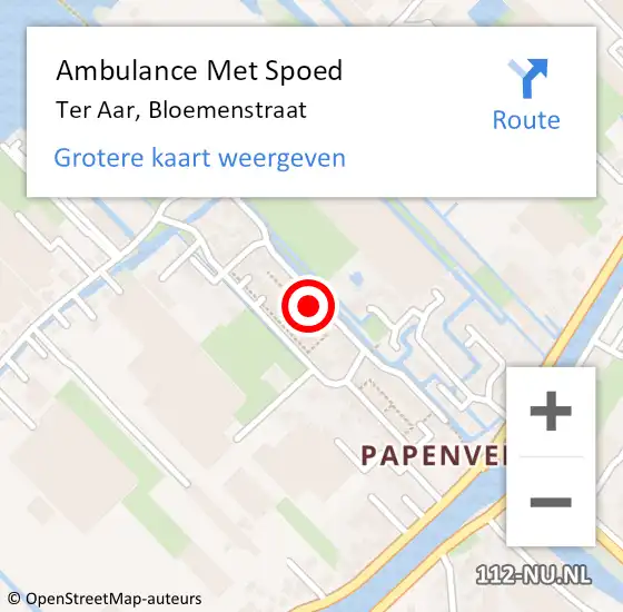 Locatie op kaart van de 112 melding: Ambulance Met Spoed Naar Ter Aar, Bloemenstraat op 14 juli 2016 05:29