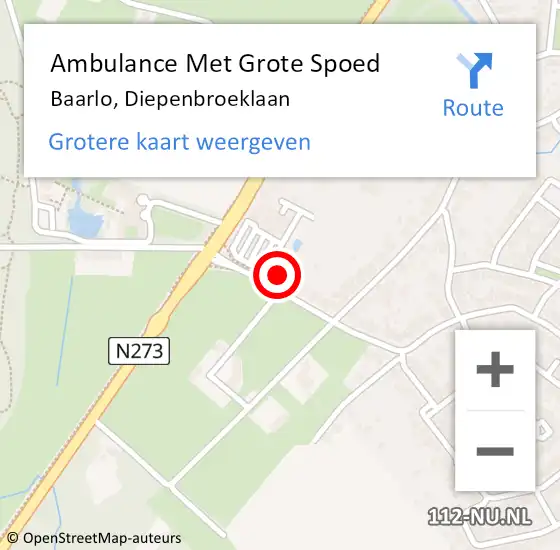 Locatie op kaart van de 112 melding: Ambulance Met Grote Spoed Naar Baarlo, Diepenbroeklaan op 21 december 2013 03:16