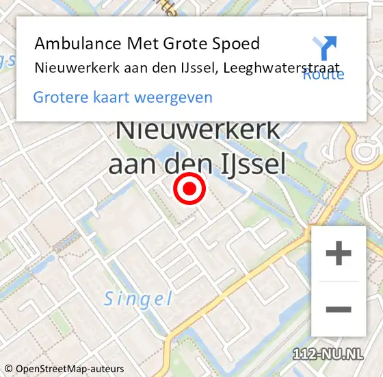 Locatie op kaart van de 112 melding: Ambulance Met Grote Spoed Naar Nieuwerkerk aan den IJssel, Leeghwaterstraat op 14 juli 2016 11:06