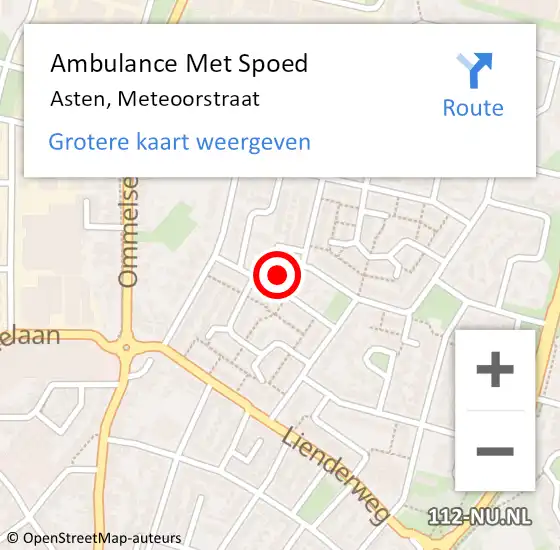 Locatie op kaart van de 112 melding: Ambulance Met Spoed Naar Asten, Meteoorstraat op 14 juli 2016 11:58