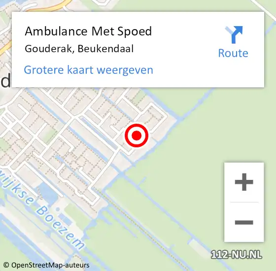 Locatie op kaart van de 112 melding: Ambulance Met Spoed Naar Gouderak, Beukendaal op 14 juli 2016 12:02
