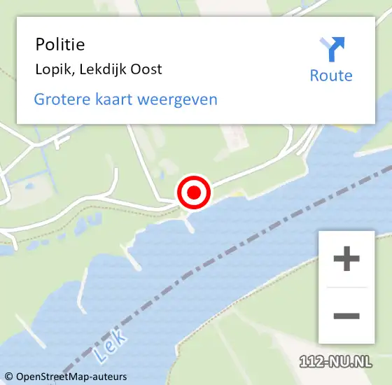 Locatie op kaart van de 112 melding: Politie Lopik, Lekdijk Oost op 14 juli 2016 13:21