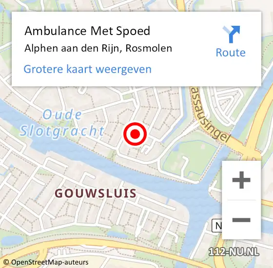 Locatie op kaart van de 112 melding: Ambulance Met Spoed Naar Alphen aan den Rijn, Rosmolen op 14 juli 2016 13:58