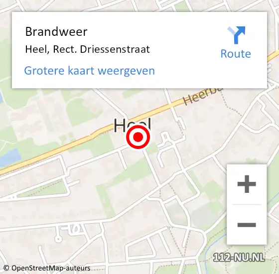 Locatie op kaart van de 112 melding: Brandweer Heel, Rect. Driessenstraat op 14 juli 2016 16:53