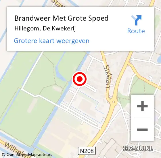 Locatie op kaart van de 112 melding: Brandweer Met Grote Spoed Naar Hillegom, De Kwekerij op 14 juli 2016 18:15