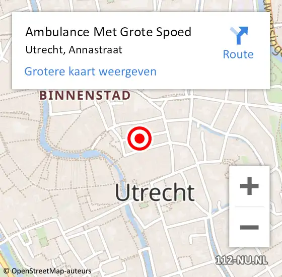 Locatie op kaart van de 112 melding: Ambulance Met Grote Spoed Naar Utrecht, Annastraat op 14 juli 2016 18:31