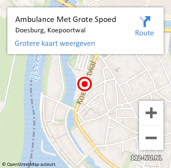 Locatie op kaart van de 112 melding: Ambulance Met Grote Spoed Naar Doesburg, Koepoortwal op 14 juli 2016 19:31