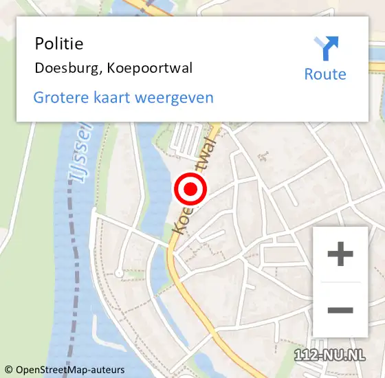 Locatie op kaart van de 112 melding: Politie Doesburg, Koepoortwal op 14 juli 2016 19:32
