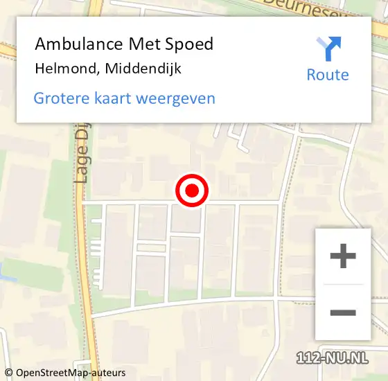 Locatie op kaart van de 112 melding: Ambulance Met Spoed Naar Helmond, Middendijk op 14 juli 2016 21:56