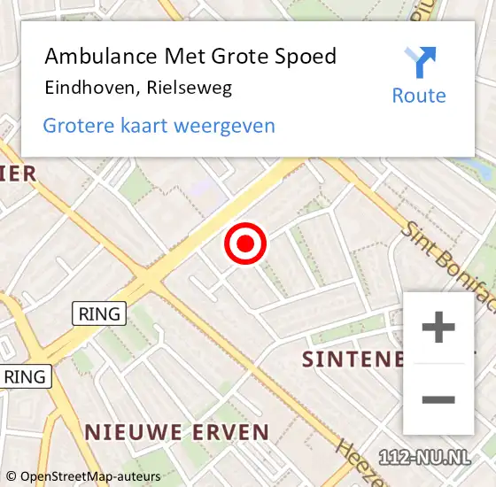 Locatie op kaart van de 112 melding: Ambulance Met Grote Spoed Naar Eindhoven, Rielseweg op 15 juli 2016 00:39