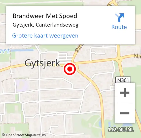 Locatie op kaart van de 112 melding: Brandweer Met Spoed Naar Gytsjerk, Canterlandseweg op 15 juli 2016 01:05