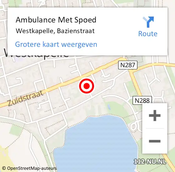 Locatie op kaart van de 112 melding: Ambulance Met Spoed Naar Westkapelle, Bazienstraat op 15 juli 2016 01:14