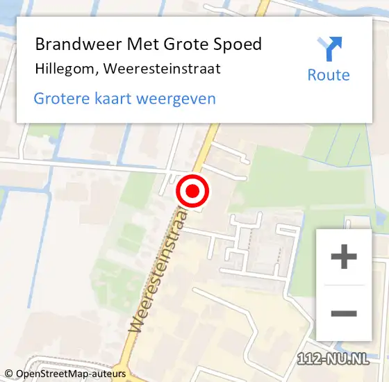 Locatie op kaart van de 112 melding: Brandweer Met Grote Spoed Naar Hillegom, Weeresteinstraat op 15 juli 2016 02:10