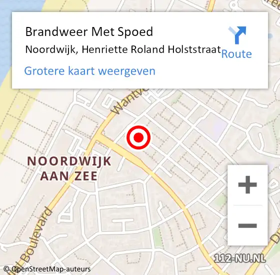 Locatie op kaart van de 112 melding: Brandweer Met Spoed Naar Noordwijk, Henriette Roland Holststraat op 15 juli 2016 02:12