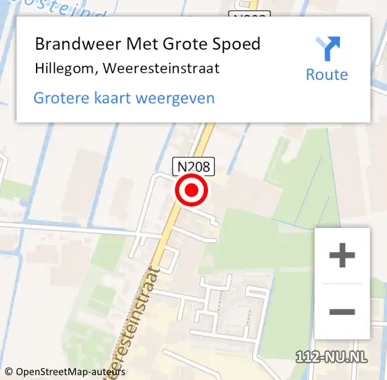 Locatie op kaart van de 112 melding: Brandweer Met Grote Spoed Naar Hillegom, Weeresteinstraat op 15 juli 2016 02:20