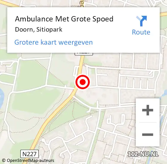 Locatie op kaart van de 112 melding: Ambulance Met Grote Spoed Naar Doorn, Sitiopark op 15 juli 2016 03:06