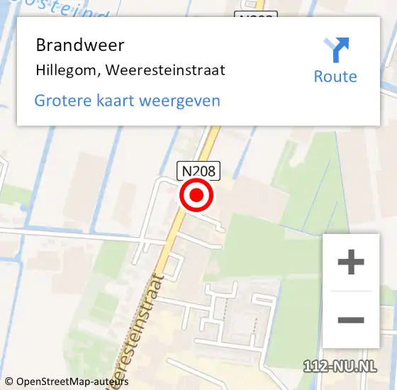 Locatie op kaart van de 112 melding: Brandweer Hillegom, Weeresteinstraat op 15 juli 2016 07:16