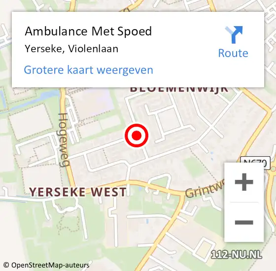 Locatie op kaart van de 112 melding: Ambulance Met Spoed Naar Yerseke, Violenlaan op 15 juli 2016 08:58