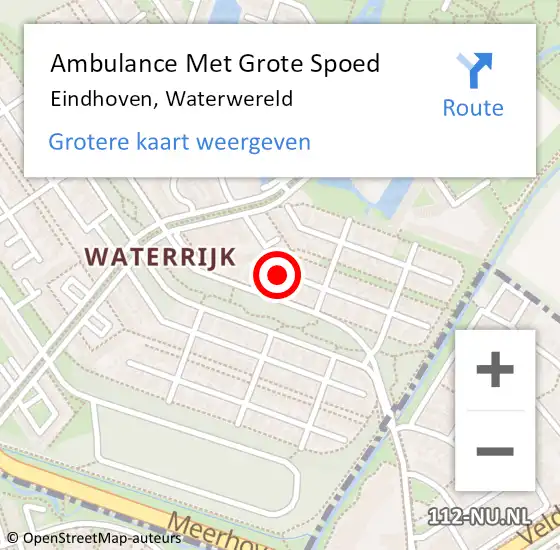 Locatie op kaart van de 112 melding: Ambulance Met Grote Spoed Naar Eindhoven, Waterwereld op 15 juli 2016 09:12