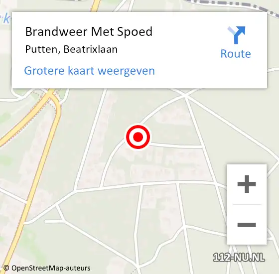 Locatie op kaart van de 112 melding: Brandweer Met Spoed Naar Putten, Beatrixlaan op 15 juli 2016 09:58