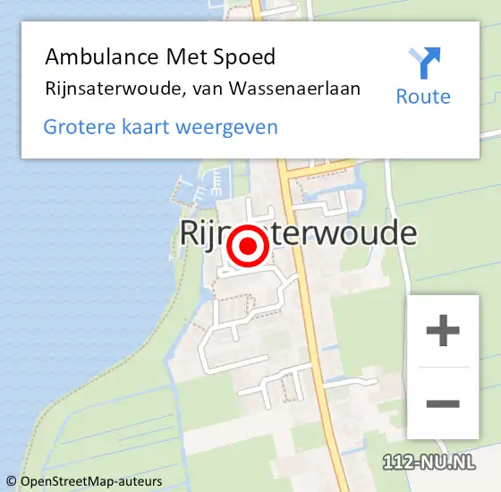 Locatie op kaart van de 112 melding: Ambulance Met Spoed Naar Rijnsaterwoude, van Wassenaerlaan op 15 juli 2016 10:14