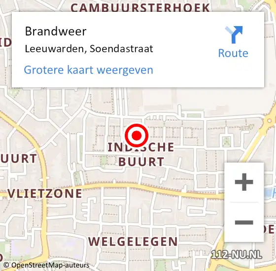 Locatie op kaart van de 112 melding: Brandweer Leeuwarden, Soendastraat op 15 juli 2016 10:33