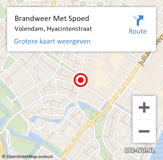 Locatie op kaart van de 112 melding: Brandweer Met Spoed Naar Volendam, Hyacintenstraat op 15 juli 2016 10:53