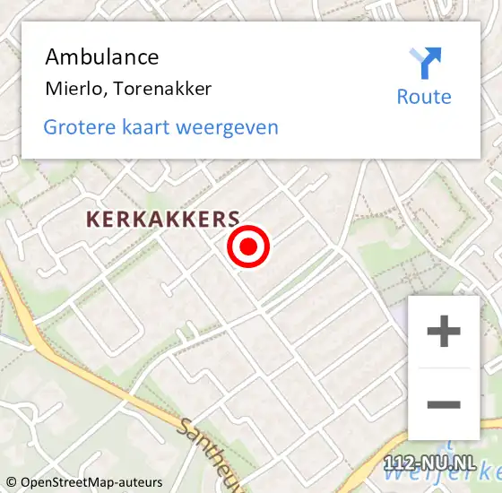 Locatie op kaart van de 112 melding: Ambulance Mierlo, Torenakker op 15 juli 2016 13:09