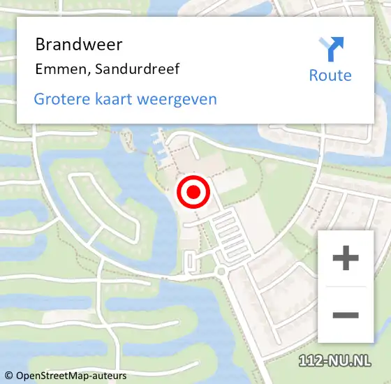 Locatie op kaart van de 112 melding: Brandweer Emmen, Sandurdreef op 15 juli 2016 13:37