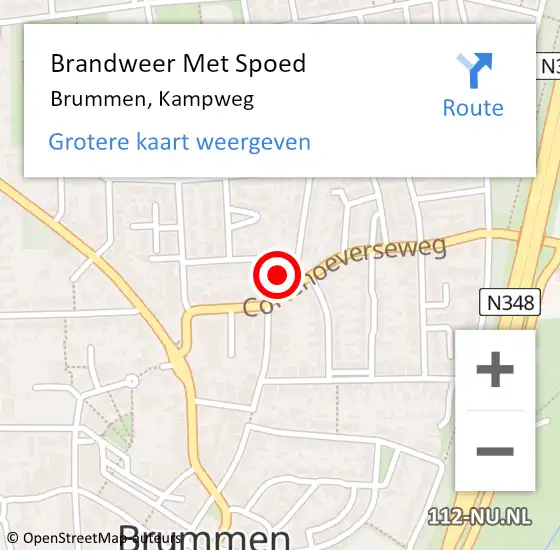 Locatie op kaart van de 112 melding: Brandweer Met Spoed Naar Brummen, Kampweg op 15 juli 2016 14:34