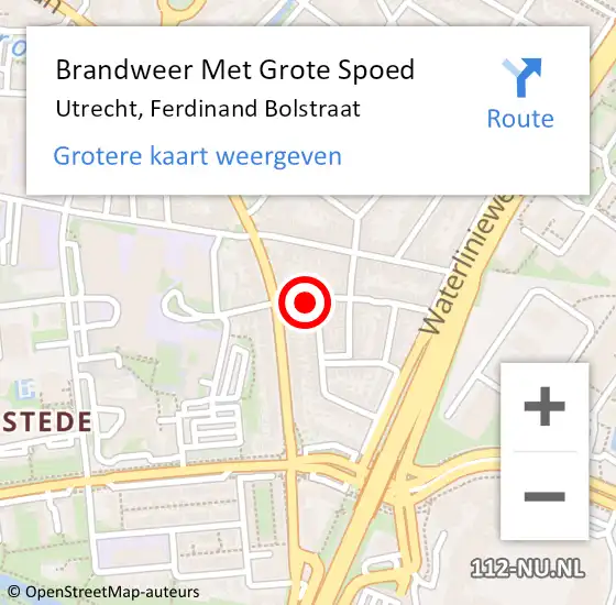 Locatie op kaart van de 112 melding: Brandweer Met Grote Spoed Naar Utrecht, Ferdinand Bolstraat op 15 juli 2016 15:17