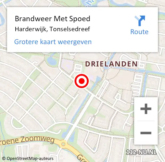 Locatie op kaart van de 112 melding: Brandweer Met Spoed Naar Harderwijk, Tonselsedreef op 15 juli 2016 15:25