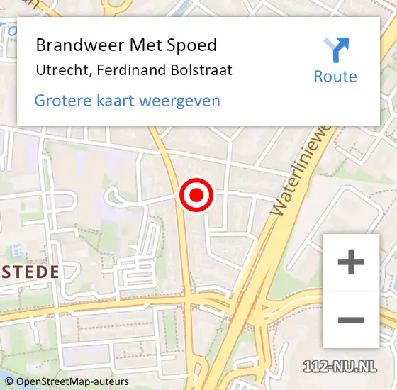 Locatie op kaart van de 112 melding: Brandweer Met Spoed Naar Utrecht, Ferdinand Bolstraat op 15 juli 2016 15:27