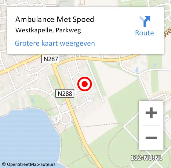 Locatie op kaart van de 112 melding: Ambulance Met Spoed Naar Westkapelle, Parkweg op 15 juli 2016 15:33