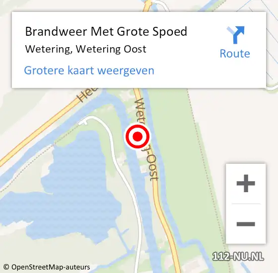 Locatie op kaart van de 112 melding: Brandweer Met Grote Spoed Naar Wetering, Wetering Oost op 15 juli 2016 15:56