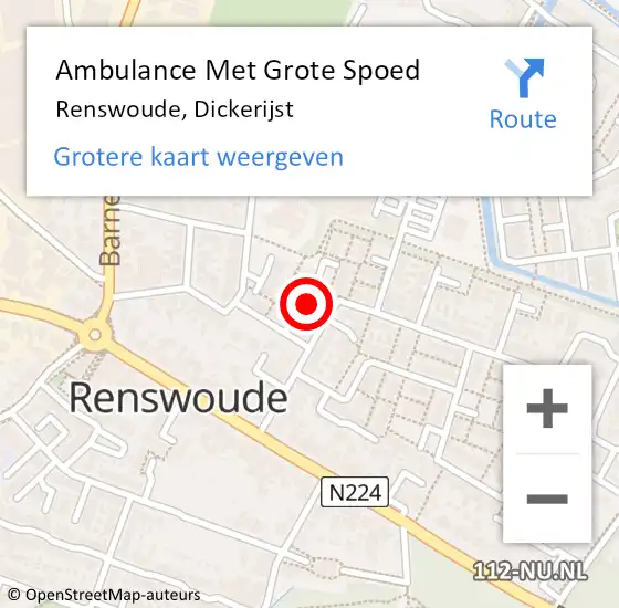 Locatie op kaart van de 112 melding: Ambulance Met Grote Spoed Naar Renswoude, Dickerijst op 21 december 2013 09:57