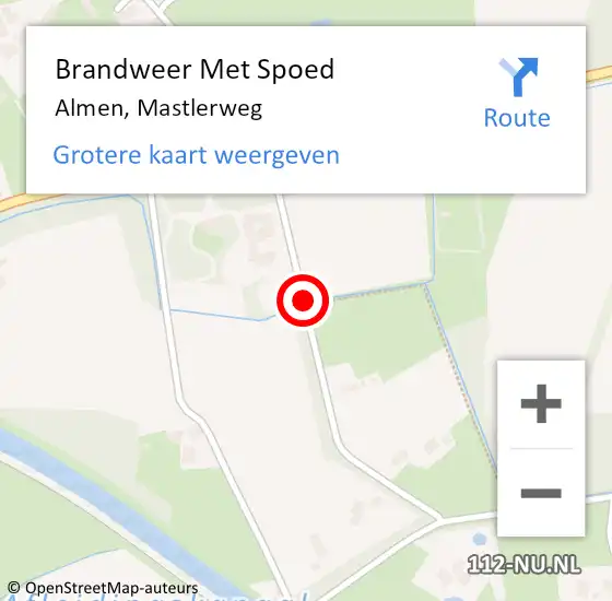 Locatie op kaart van de 112 melding: Brandweer Met Spoed Naar Almen, Mastlerweg op 15 juli 2016 16:46