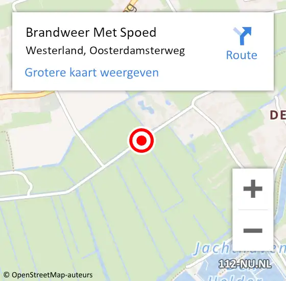 Locatie op kaart van de 112 melding: Brandweer Met Spoed Naar Westerland, Oosterdamsterweg op 15 juli 2016 16:47