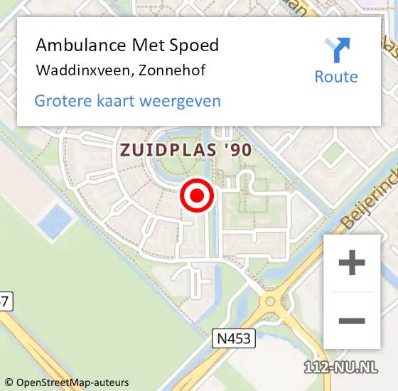 Locatie op kaart van de 112 melding: Ambulance Met Spoed Naar Waddinxveen, Zonnehof op 15 juli 2016 17:51