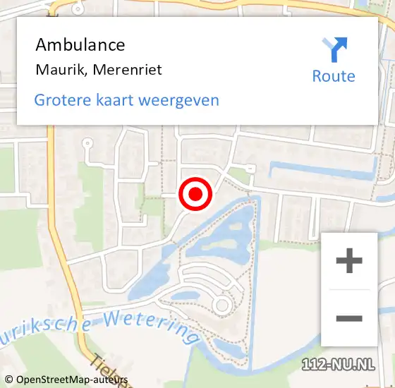 Locatie op kaart van de 112 melding: Ambulance Maurik, Merenriet op 15 juli 2016 19:13