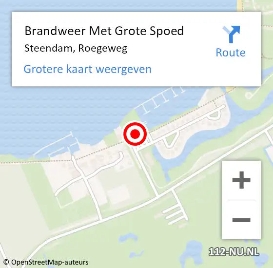 Locatie op kaart van de 112 melding: Brandweer Met Grote Spoed Naar Steendam, Roegeweg op 15 juli 2016 19:54