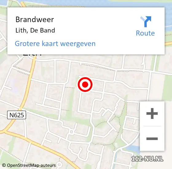 Locatie op kaart van de 112 melding: Brandweer Lith, De Band op 15 juli 2016 20:10