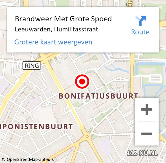 Locatie op kaart van de 112 melding: Brandweer Met Grote Spoed Naar Leeuwarden, Humilitasstraat op 15 juli 2016 20:15