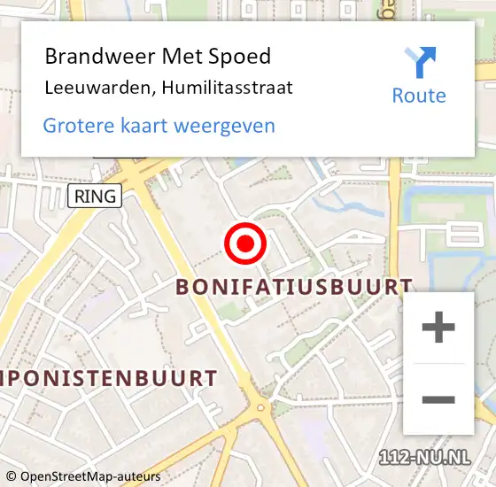 Locatie op kaart van de 112 melding: Brandweer Met Spoed Naar Leeuwarden, Humilitasstraat op 15 juli 2016 20:23