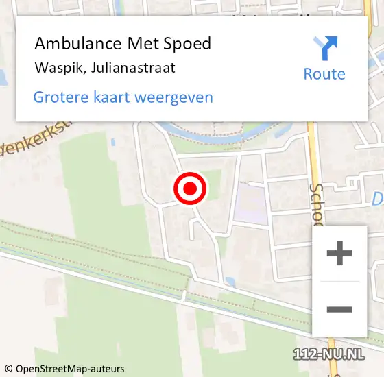 Locatie op kaart van de 112 melding: Ambulance Met Spoed Naar Waspik, Julianastraat op 15 juli 2016 21:52